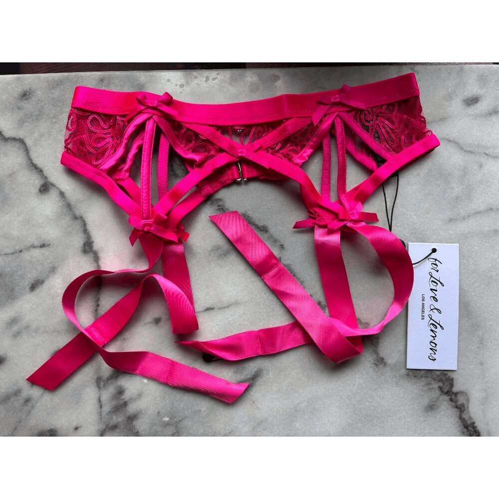 For Love and Lemons Soutache Embroidered Garter Belt in Berry Womens Size XXS